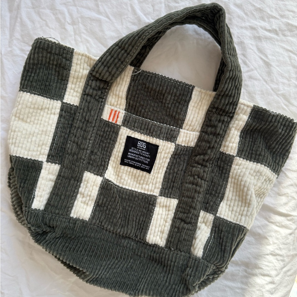 Patchwork Mini Corduroy Tote Bag In Dark Green